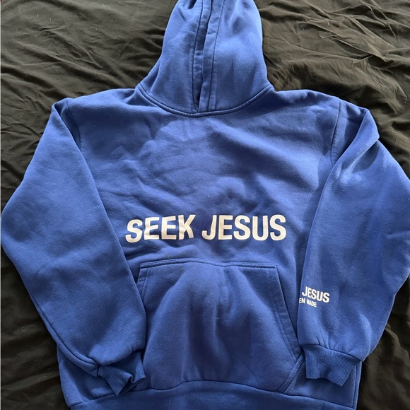 seek jesus Jackets & Blazers - Blue "Seek Jesus" Graphic Hoodie